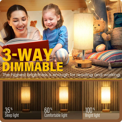 Bedside Table Lamp with USB Ports, Touch Dimmable Nightstand