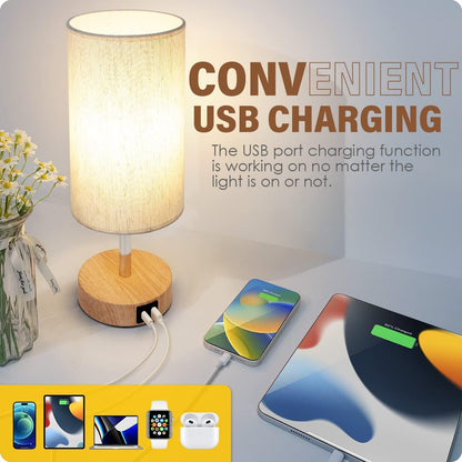 Bedside Table Lamp with USB Ports, Touch Dimmable Nightstand