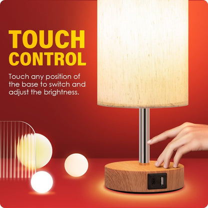 Bedside Table Lamp with USB Ports, Touch Dimmable Nightstand