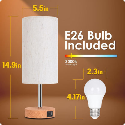 Bedside Table Lamp with USB Ports, Touch Dimmable Nightstand