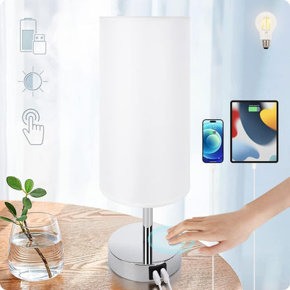 Bedside Table Lamp with USB Ports, Touch Dimmable Nightstand