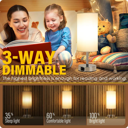 Bedside Table Lamp with USB Ports, Touch Dimmable Nightstand
