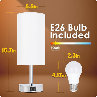 Bedside Table Lamp with USB Ports, Touch Dimmable Nightstand