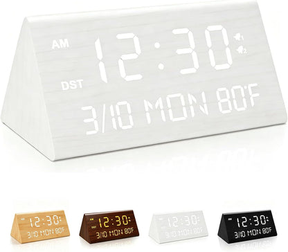 Premium Wooden Digital Alarm Clock with USB Charging Ports, Dimmable LED Display, Date, Day of Week, Temperature, DST, Clocks for Bedrooms, Desk, Nightstand, Bedside, Table, Office, Living Room Decor