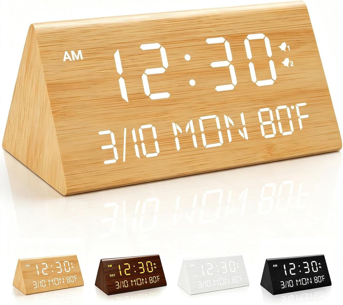 Premium Wooden Digital Alarm Clock with USB Charging Ports, Dimmable LED Display, Date, Day of Week, Temperature, DST, Clocks for Bedrooms, Desk, Nightstand, Bedside, Table, Office, Living Room Decor