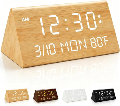 Premium Wooden Digital Alarm Clock with USB Charging Ports, Dimmable LED Display, Date, Day of Week, Temperature, DST, Clocks for Bedrooms, Desk, Nightstand, Bedside, Table, Office, Living Room Decor