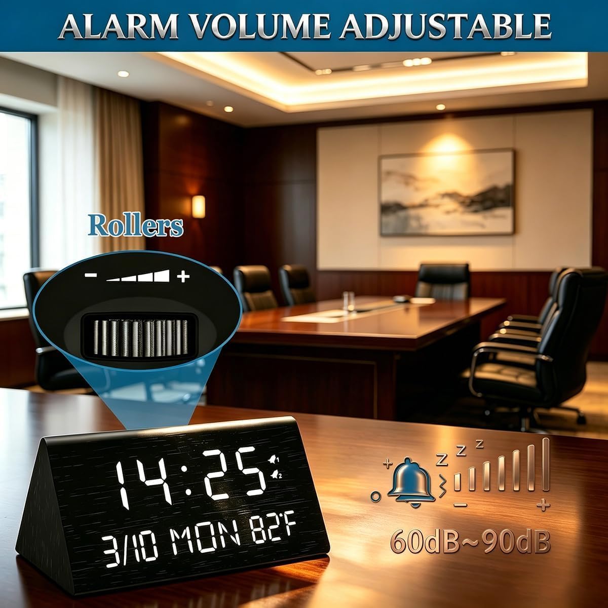 Premium Wooden Digital Alarm Clock with USB Charging Ports, Dimmable LED Display, Date, Day of Week, Temperature, DST, Clocks for Bedrooms, Desk, Nightstand, Bedside, Table, Office, Living Room Decor