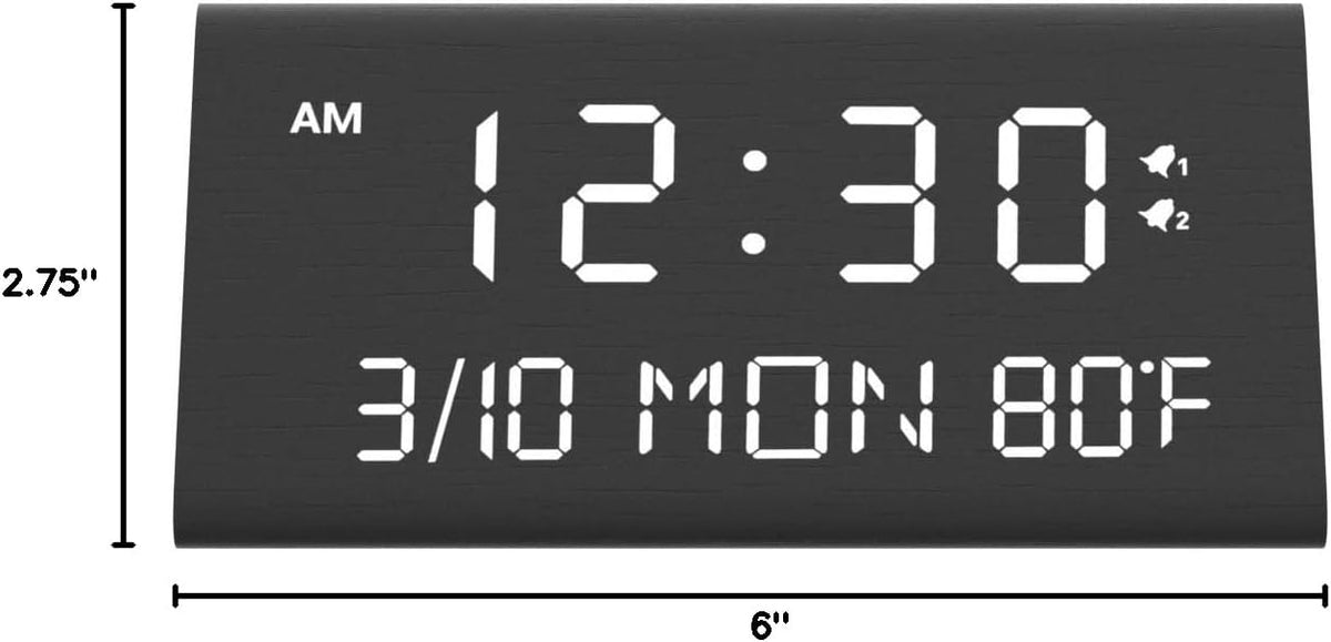 Premium Wooden Digital Alarm Clock with USB Charging Ports, Dimmable LED Display, Date, Day of Week, Temperature, DST, Clocks for Bedrooms, Desk, Nightstand, Bedside, Table, Office, Living Room Decor