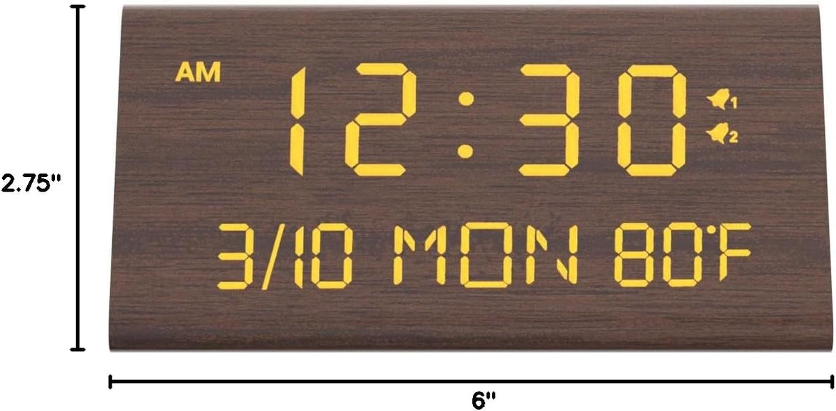 Premium Wooden Digital Alarm Clock with USB Charging Ports, Dimmable LED Display, Date, Day of Week, Temperature, DST, Clocks for Bedrooms, Desk, Nightstand, Bedside, Table, Office, Living Room Decor