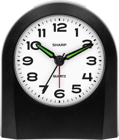 Battery-Powered Analog Alarm Clock, Silent Sweep, Snooze and Light