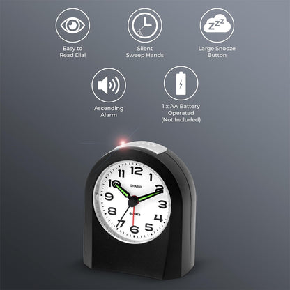 Battery-Powered Analog Alarm Clock, Silent Sweep, Snooze and Light