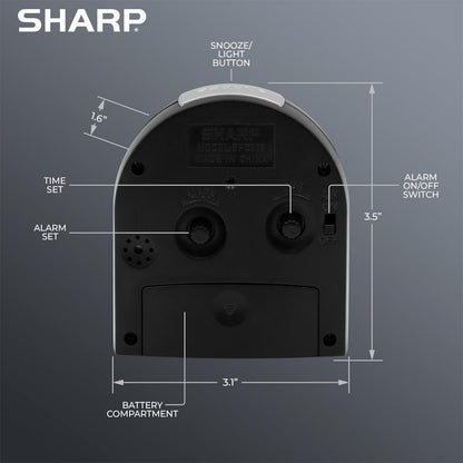 Battery-Powered Analog Alarm Clock, Silent Sweep, Snooze and Light