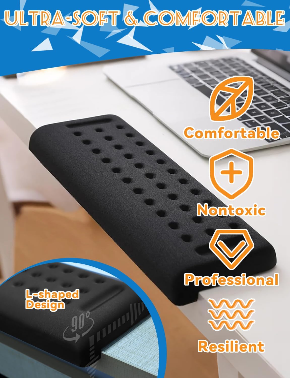 2 Pack L-Shaped Ergonomic Keyboard Mouse Pad for Wrist Rest, Desk Elbow Wrist Pad Mat Non Slip, Wrist Support for Computer Keyboard Typing and Pain Relief, Desk Pad for Office, Work, Gaming