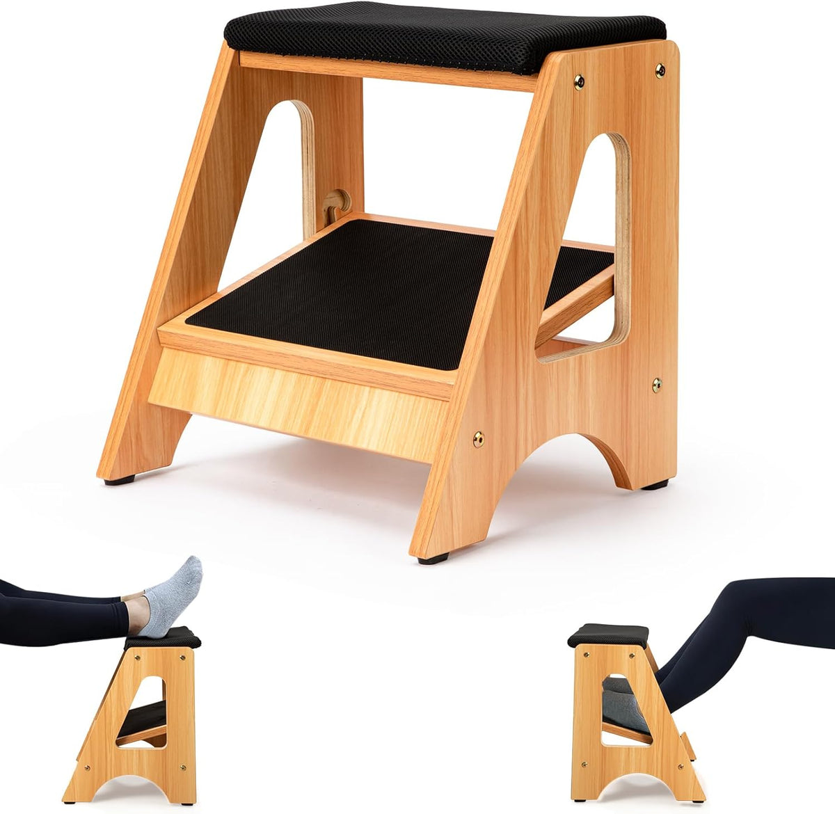 Under Desk Foot Stool, 4 Heights, Removable Cushion, 300 lb