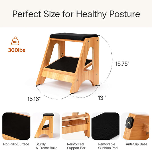 Under Desk Foot Stool, 4 Heights, Removable Cushion, 300 lb