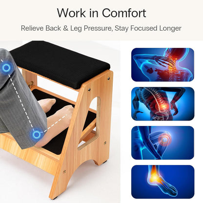 Under Desk Foot Stool, 4 Heights, Removable Cushion, 300 lb