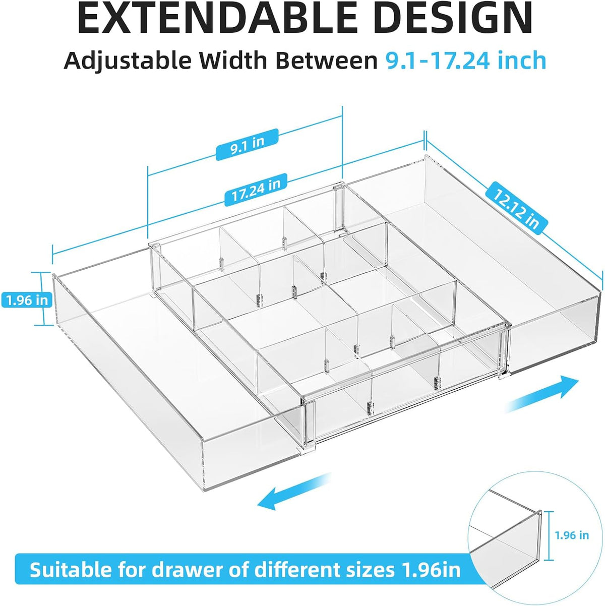 Expandable Desk Drawer Organizer, Clear Plastic Drawer Organizer Tray with 10 Adjustable Compartments, Desk Organizers and Accessories, 5 Drawer Dividers for Office Supplies, Makeup (Pink)