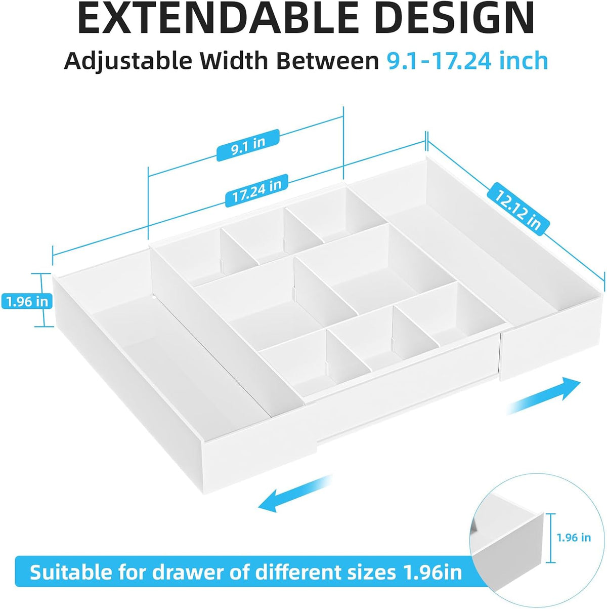 Expandable Desk Drawer Organizer, Clear Plastic Drawer Organizer Tray with 10 Adjustable Compartments, Desk Organizers and Accessories, 5 Drawer Dividers for Office Supplies, Makeup (Pink)