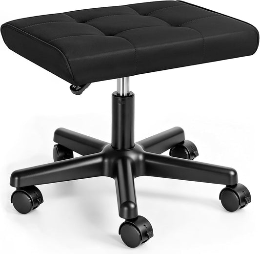 Footrest Under Desk Leg Rest Ottoman Adjustable Height Foot Stool (Black)
