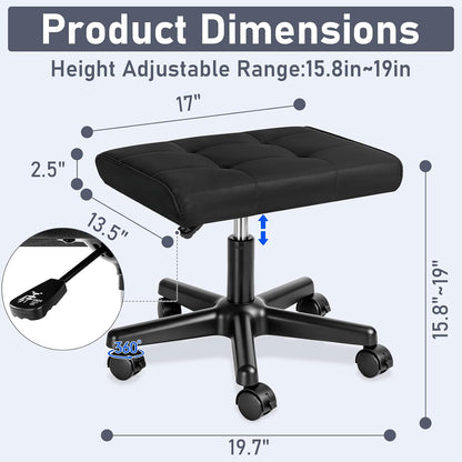 Footrest Under Desk Leg Rest Ottoman Adjustable Height Foot Stool (Black)
