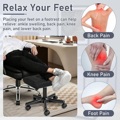 Footrest Under Desk Leg Rest Ottoman Adjustable Height Foot Stool (Black)