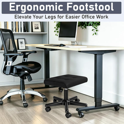 Footrest Under Desk Leg Rest Ottoman Adjustable Height Foot Stool (Black)