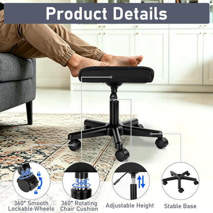 Footrest Under Desk Leg Rest Ottoman Adjustable Height Foot Stool (Black)