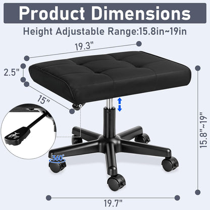 Footrest Under Desk Leg Rest Ottoman Adjustable Height Foot Stool (Black)