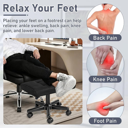 Footrest Under Desk Leg Rest Ottoman Adjustable Height Foot Stool (Black)