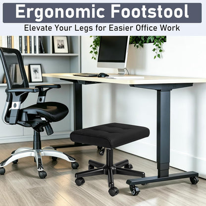 Footrest Under Desk Leg Rest Ottoman Adjustable Height Foot Stool (Black)