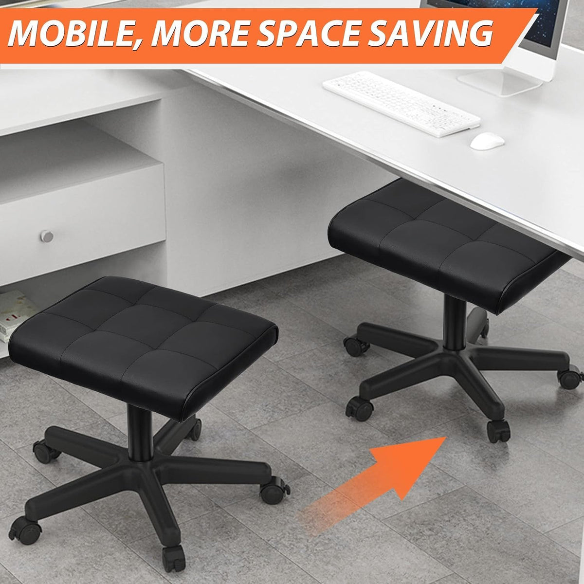 Footrest Under Desk Leg Rest Ottoman Adjustable Height Foot Stool (Black)