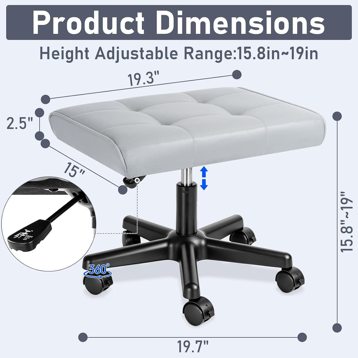Footrest Under Desk Leg Rest Ottoman Adjustable Height Foot Stool (Black)