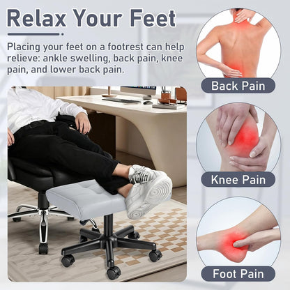 Footrest Under Desk Leg Rest Ottoman Adjustable Height Foot Stool (Black)
