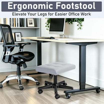 Footrest Under Desk Leg Rest Ottoman Adjustable Height Foot Stool (Black)
