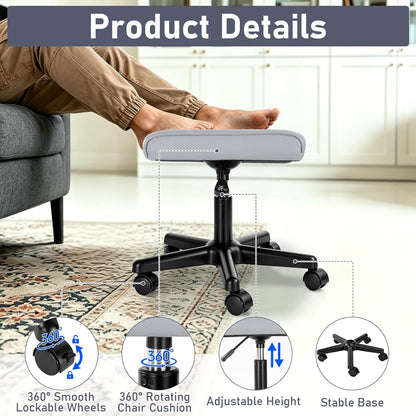 Footrest Under Desk Leg Rest Ottoman Adjustable Height Foot Stool (Black)