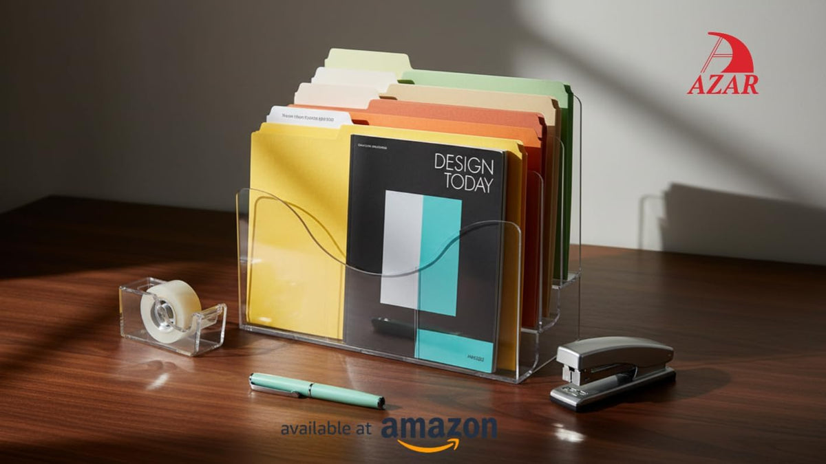 250099 Three Tier File and Brochure Desktop Wall Organizer Holder with Dividers, Brochure Display Stand, Acrylic File Holder, Clear, 8.5" x 11"