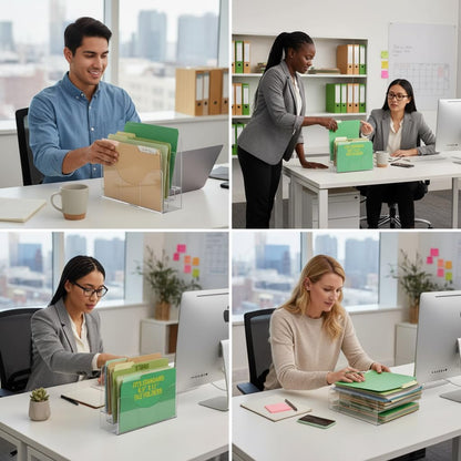 250099 Three Tier File and Brochure Desktop Wall Organizer Holder with Dividers, Brochure Display Stand, Acrylic File Holder, Clear, 8.5" x 11"