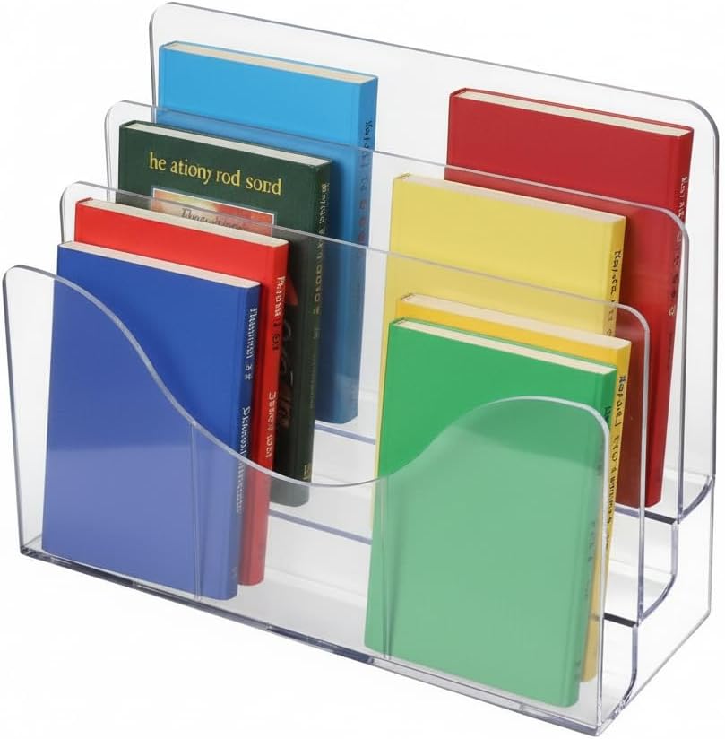 250099 Three Tier File and Brochure Desktop Wall Organizer Holder with Dividers, Brochure Display Stand, Acrylic File Holder, Clear, 8.5" x 11"