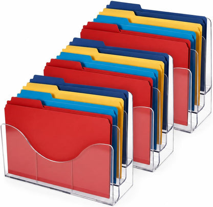 250099 Three Tier File and Brochure Desktop Wall Organizer Holder with Dividers, Brochure Display Stand, Acrylic File Holder, Clear, 8.5" x 11"
