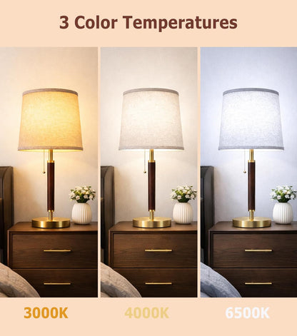 Mid Century Wood Table Lamp with Pull Chain, Bedside Lamp