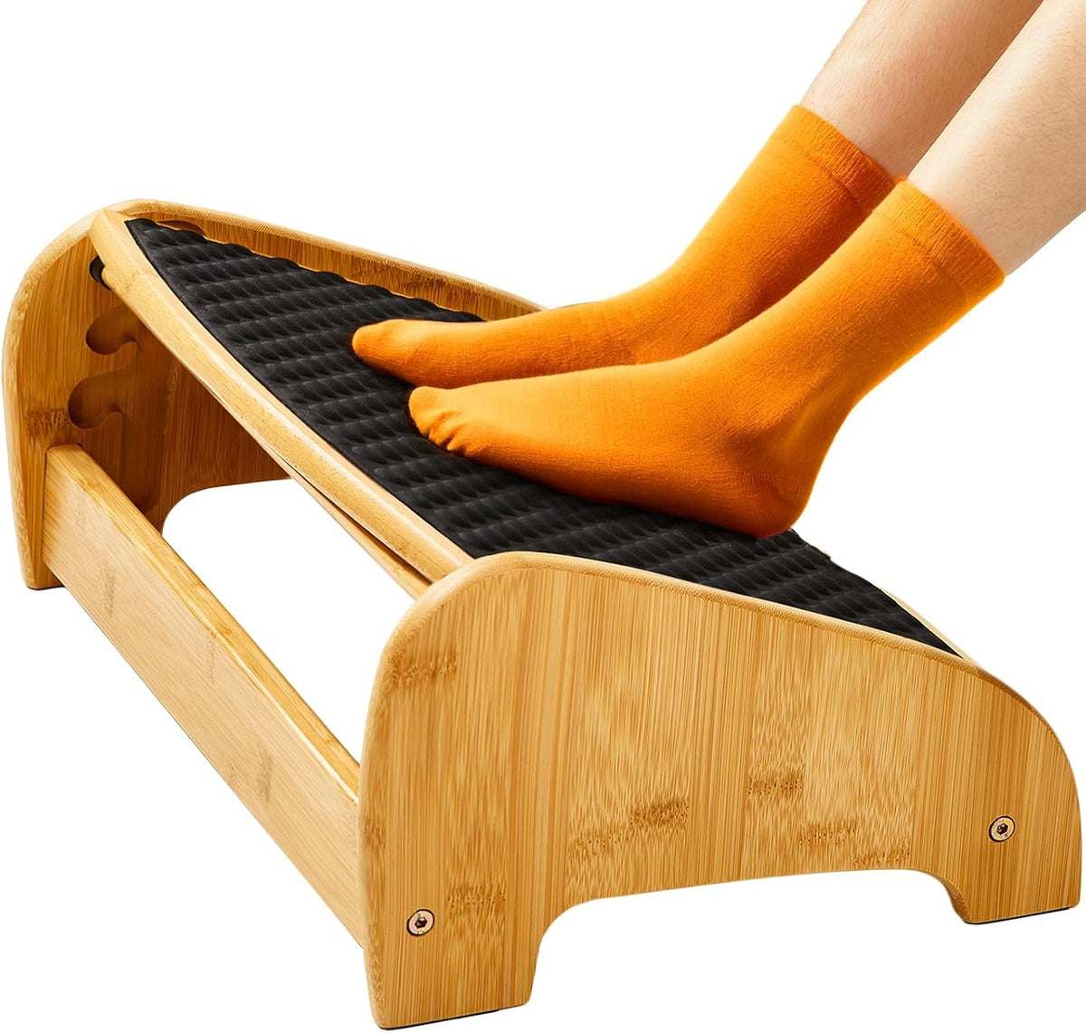 Bamboo Under Desk Footrest with 4 Heights and Massage Texture