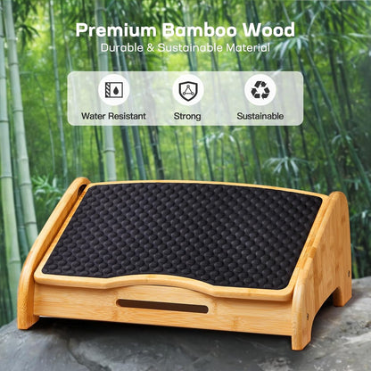 Bamboo Under Desk Footrest with 4 Heights and Massage Texture