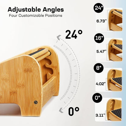 Bamboo Under Desk Footrest with 4 Heights and Massage Texture