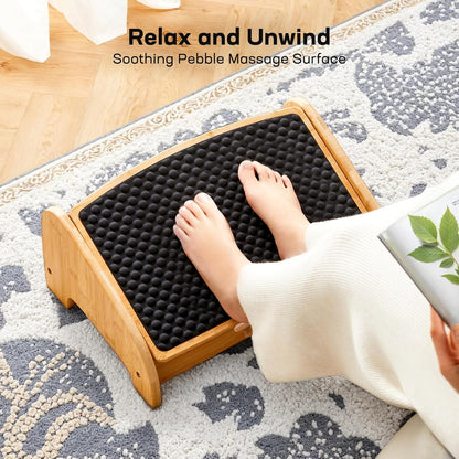 Bamboo Under Desk Footrest with 4 Heights and Massage Texture