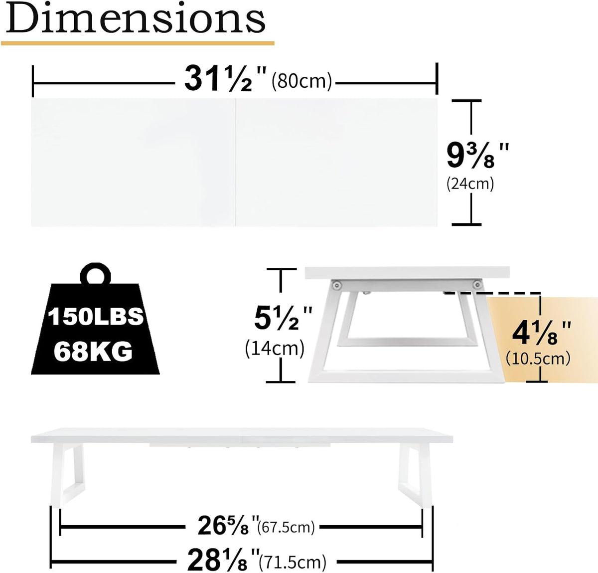 White Dual Monitor Stand Riser, 31.5 inch Long Stand, Desk Organizer