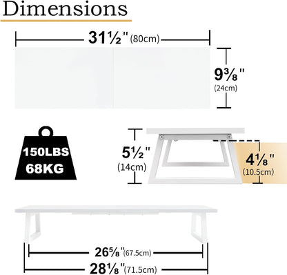 White Dual Monitor Stand Riser, 31.5 inch Long Stand, Desk Organizer