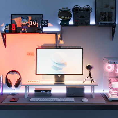 White Dual Monitor Stand Riser, 31.5 inch Long Stand, Desk Organizer
