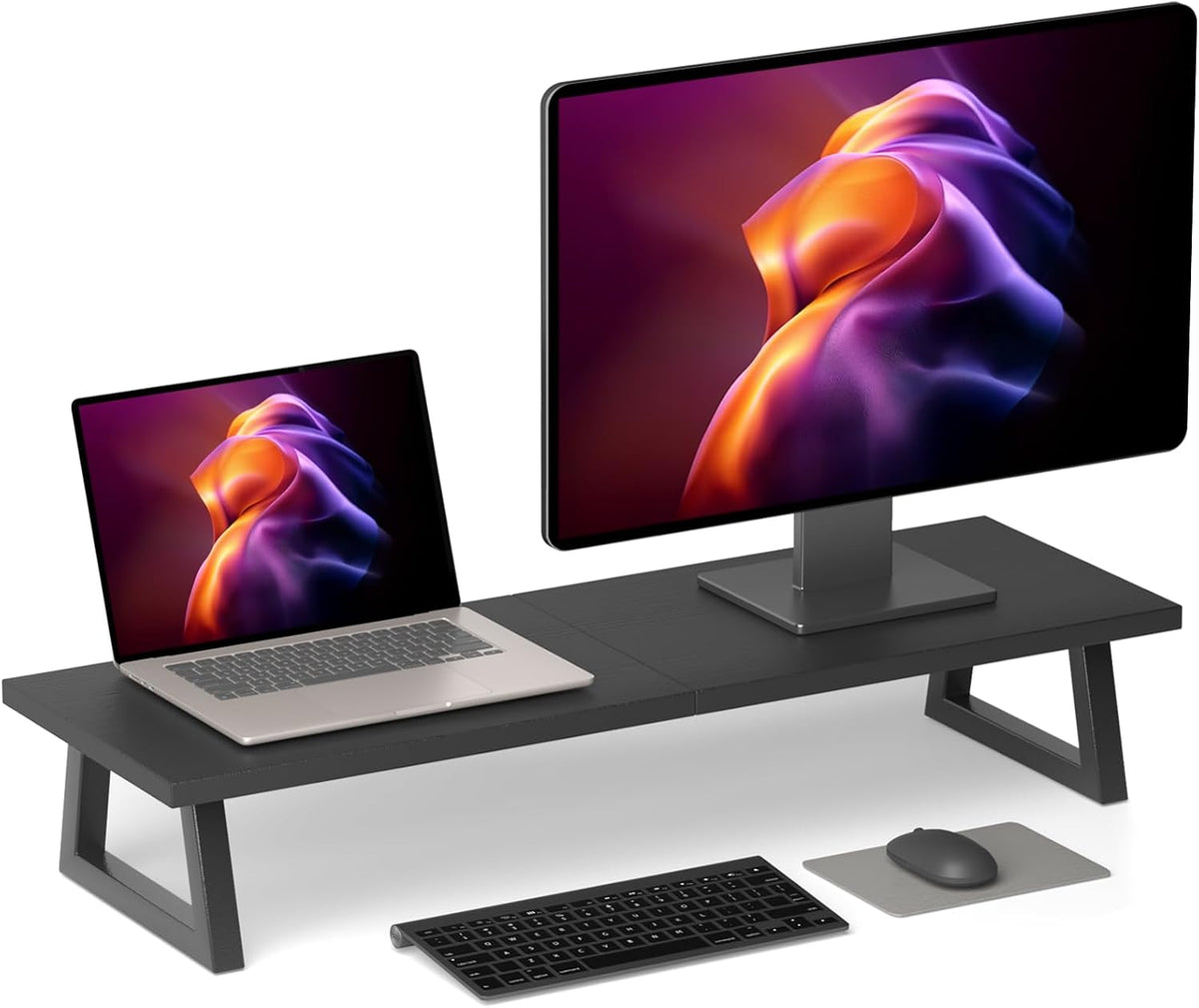 White Dual Monitor Stand Riser, 31.5 inch Long Stand, Desk Organizer