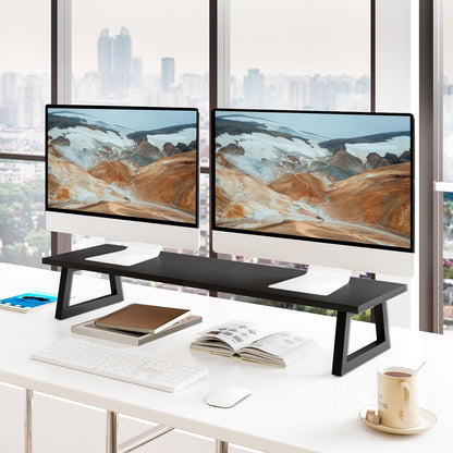 White Dual Monitor Stand Riser, 31.5 inch Long Stand, Desk Organizer