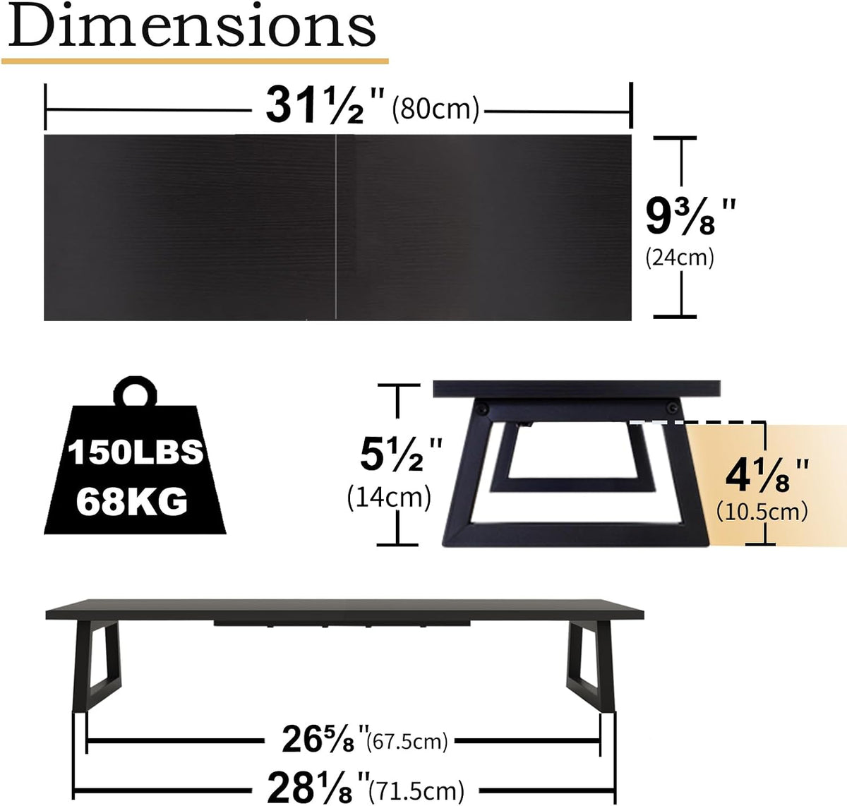 White Dual Monitor Stand Riser, 31.5 inch Long Stand, Desk Organizer